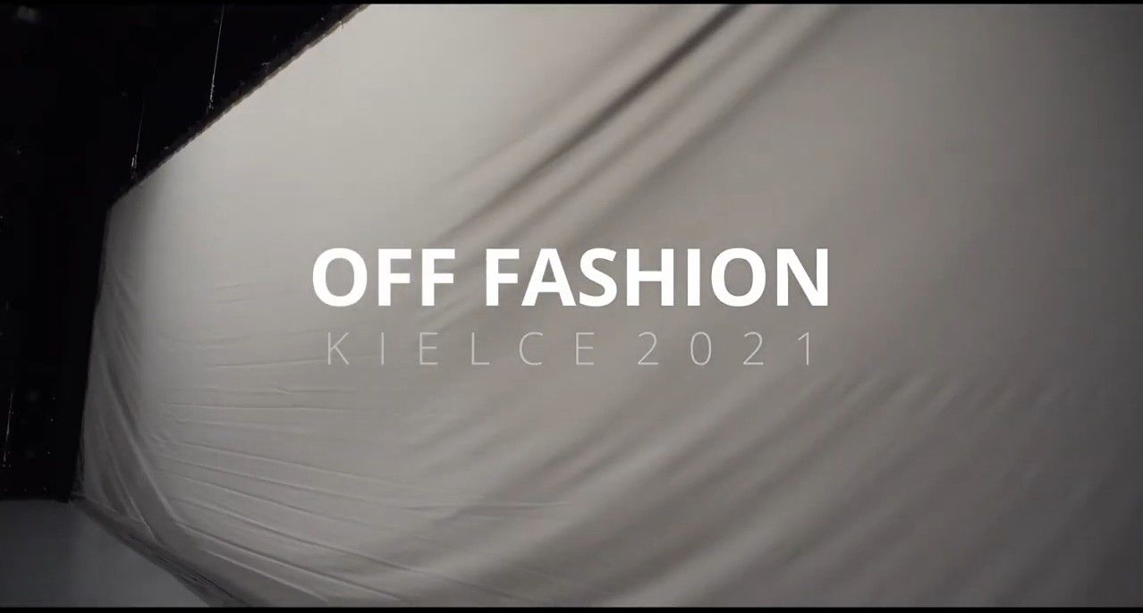 Grafika. Biała płachta materiału. Na nim napis: OFF Fashion Kielce 2021.