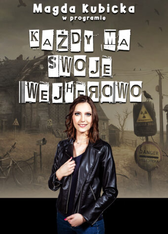 Grafika. Plakat. Na dole strony zdjęcie uśmiechniętej dziewczyny. To Magda Kubicka. Na górze napis: Każdy ma swoje Wejherowo.