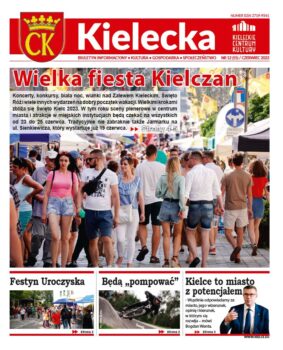 Grafika. Pieresza strona biletynu "Kielecka" nr. 12. Gwłony tekst: Wielka fiesta Kielczan. Poniżej 3 mniejsze teksty: Festyn Uroczyska, Będą "pompować", Kielce to miasto z potencjałem - wywiad z prezydentem Bogdanem Wentą.