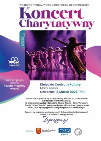 Grafika. Plakat koncertu charytatywnego. 13 marca 17:30, Mała Scena KCK. Wstęp wolny.