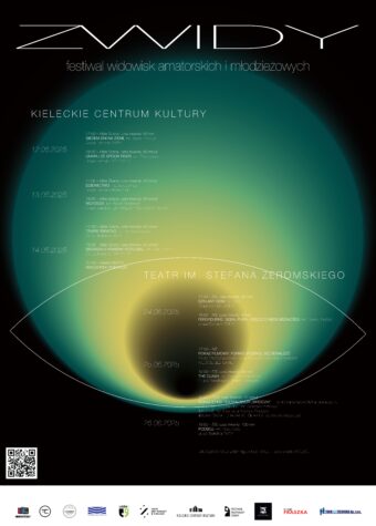 Grafika. Plakat festiwalu widowisk amatorskich i młodzieżowych. Kieleckie Centrum Kultury i Teatr im. Stefana Żeromskiego.