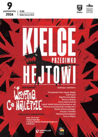 Grafika. Plakat Kielce przeciw hejtowi. 9 października, godz. 11. Wstęp wolny.